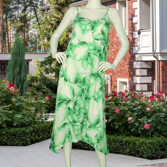 Show Me Your MuMu Green Tropical Boho Palm Tree Print Spaghetti Strap Maxi Dress - Picture 1 of 9